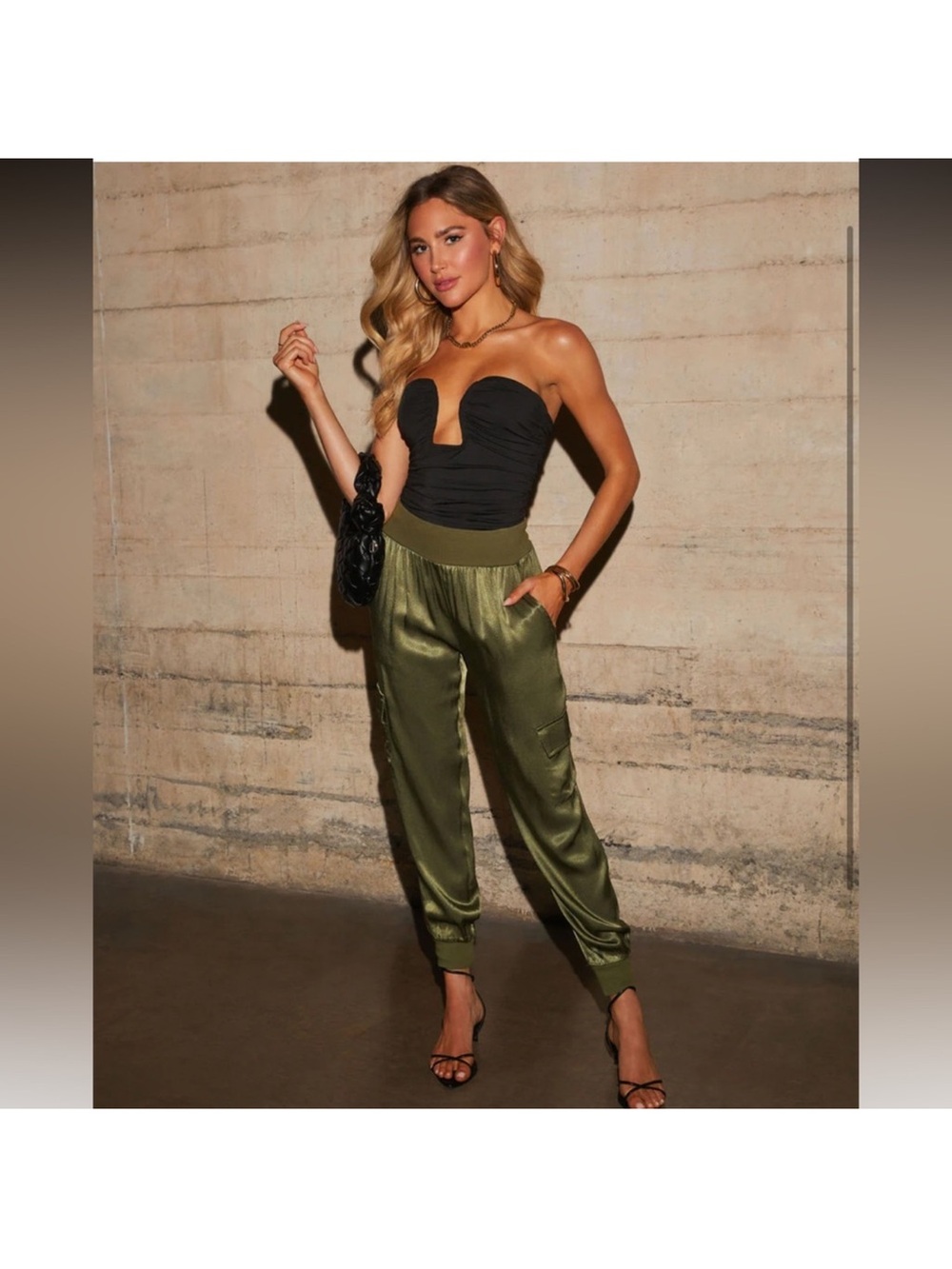 Vici Olive Satin Cargo Joggers